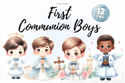 Watercolor First Communion Boys Bundle | PNG cliparts