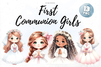 Watercolor First Communion Girls Bundle | PNG cliparts