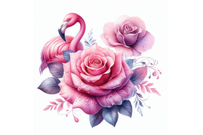 8 Watercolor rose flamingo       set