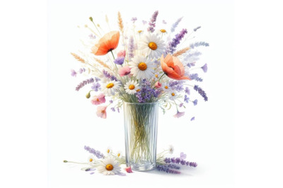 8 glass vase with wild flowers    set