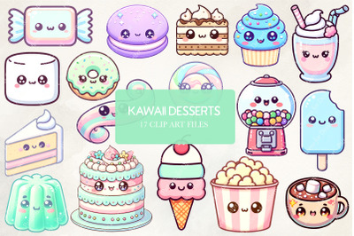 Pastel Kawaii Desserts Clip Art