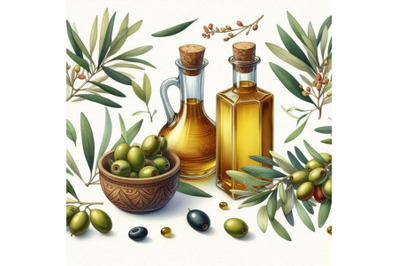 8 watercolor olive oil branches b set