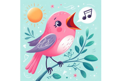 Singing bird.  a pink bird singing