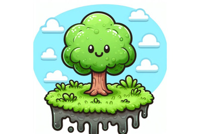 8 a cartoon tree on a patch of set