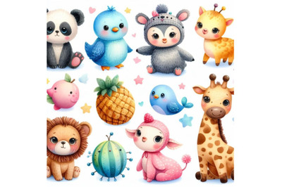 8 Cute watercolor anim set