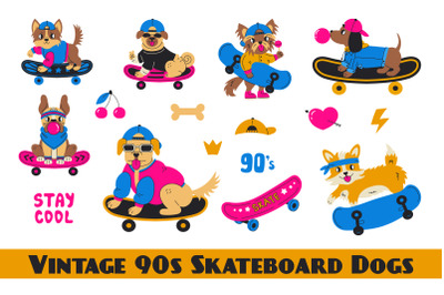 Vintage 90s Skateboard Dogs PNG Clipart