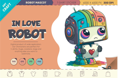Cartoon robot in love. T-Shirt&2C; PNG&2C; SVG.