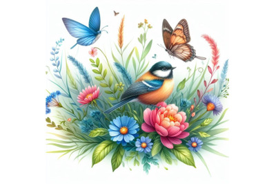 8 Watercolor colorful Bird and bu bundle