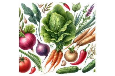 8 Watercolor seasonal vegetables  bundle