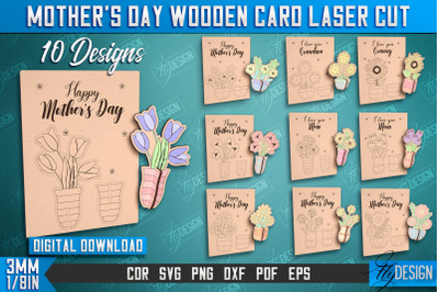 Mother&#039;s Day Wooden Card Bundle | Flower Design | Greeting Card |