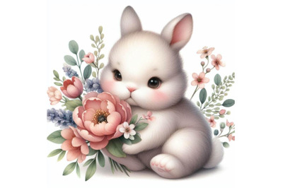 8 Cute watercolor baby bunny with bundle