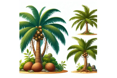 8 Coconut tree isolated on white  bundle