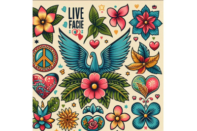 8 Vintage, Flower, Peace, Love, F bundle