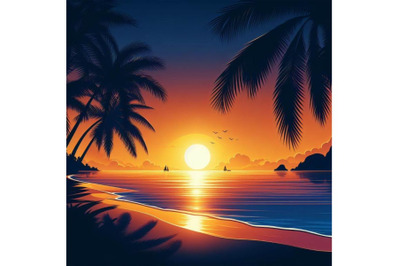 8 Sunset on the beach with palm s bundle