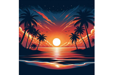 8 Sunset on the beach. Silhouette bundle