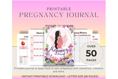 PRINTABLE Pregnancy Journal, Planner, Checklists, Milestones, PDF and