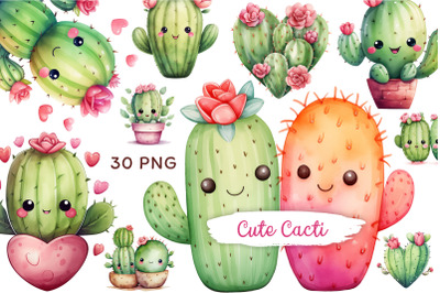 Adorable Kawaii Cactus Clipart Collection &28;30 PNG Files&29;