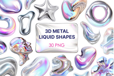 3D Metal Liquid Shapes - A Dazzling Clipart Collection (30 PNG Element