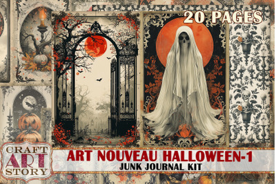 Art Nouveau Halloween-1 Junk Journal Pages&2C;Vintage picture