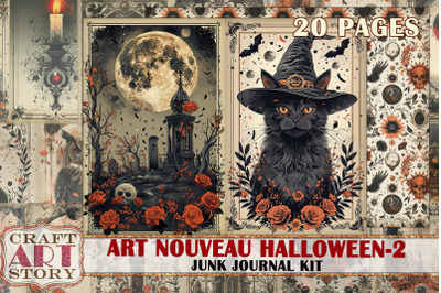 Art Nouveau Halloween-2 Junk Journal Pages,Vintage picture