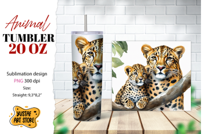 Animal tumbler sublimation. Mom and baby leopard tumbler