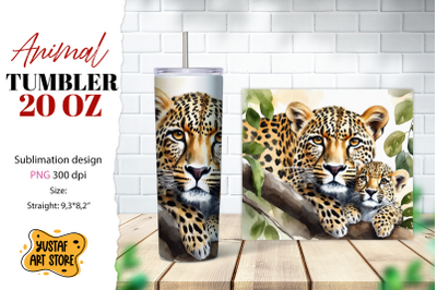 Animal tumbler sublimation. Mom and baby leopard tumbler