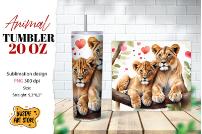 Animal tumbler sublimation. Mom and baby lions tumbler