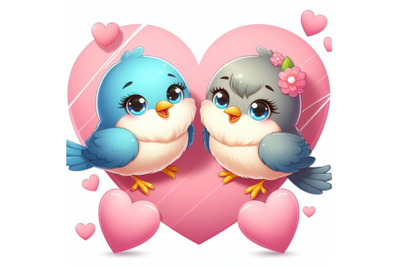 8 A 2D Two cute bird lovers on pi bundle