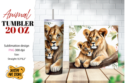 Animal tumbler sublimation. Mom and baby lions tumbler