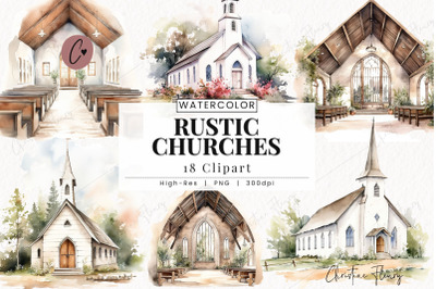 Watercolor Rustic Churches Clipart