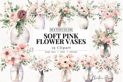 Watercolor Soft Pink Flower Vase Clipart