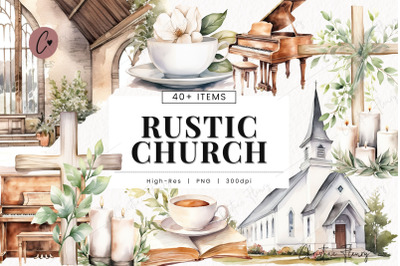 Watercolor Rustic Church Bundle Clipart
