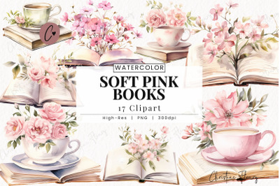 Watercolor Soft Pink Books Clipart