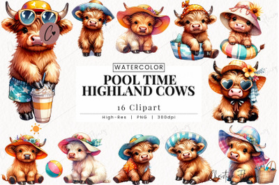 Pool Time Highland Cow Clipart