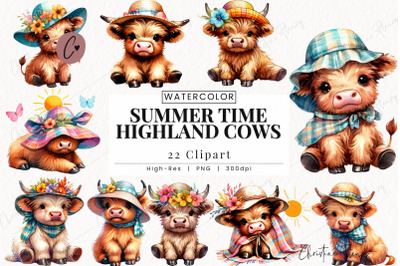 Summer Time Highland Cow Clipart