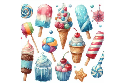 8 Watercolor Frozen Sweets Clipar bundle