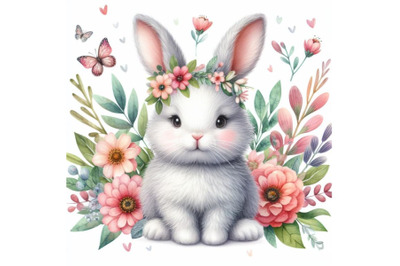 8 Cute watercolor baby bunny with set