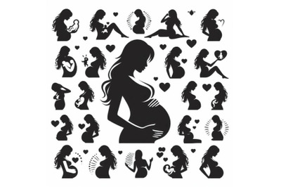 8 Pregnant woman silhouette, vect bundle