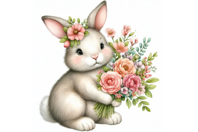 8 a rabbit bunny with a bouquet o bundle