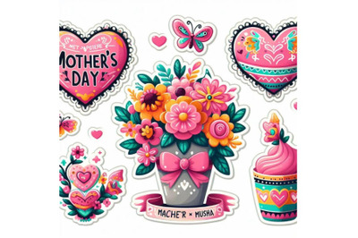 8 Stickers Mothers Day. Banner wi bundle