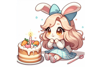 8 Cute little bunny girl with cak bundle
