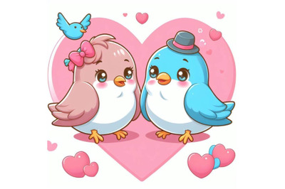 8 A 2D Two cute bird lovers on pi bundle