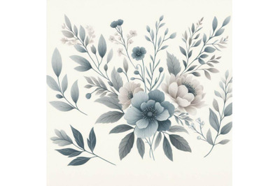 8 Watercolor Dusty Blue Floral Gr bundle