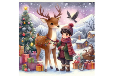 8 Boy with deer, Christmas wate bundle