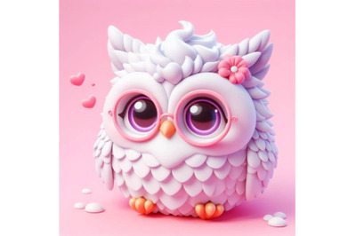 8 cute fluffy white owl, pink bac bundle