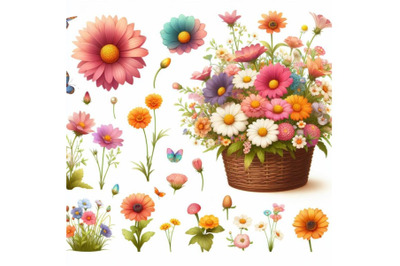 8 Spring or summer flowers on whi bundle