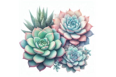 8 Watercolor succulents plants on bundle