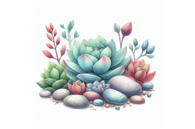 8 Watercolor succulents pebble on bundle