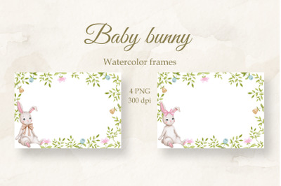 Cute bunny. Frame for baby. PNG.