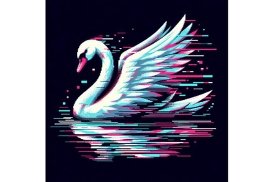 8 Illustration Swan in Glitch Art bundle